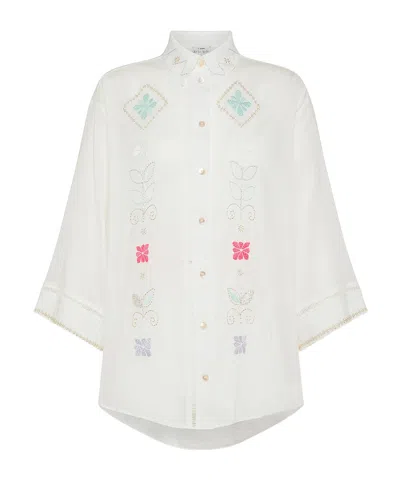 Forte Forte Halfsleeve Voile Shirt With Oniric Blossom Embroidery Pattern In White