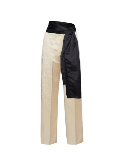 Forte Forte Hammered Cotton Colorblock Trousers In White