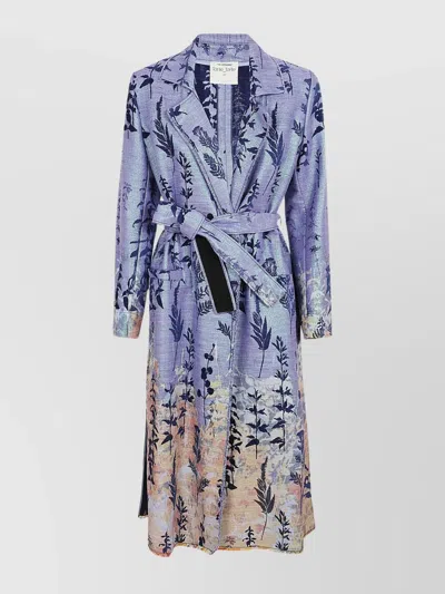 Forte Forte Heavenly Floral Jacquard Waist Belted Coat In Purple