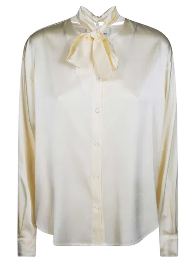 Forte Forte Heavy Stretch Silk Satin Bow Collar Blouse In White