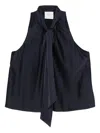 Forte Forte Heavy Stretch Silk Satin Bow Tie Top In Blue