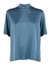Forte Forte Heavyweight Stretch Silk Satin Short-sleeved Top In Blue