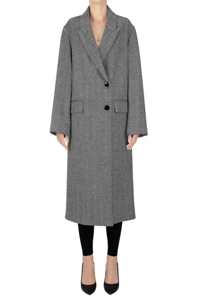 Forte Forte Herringbone Long Coat In Gray