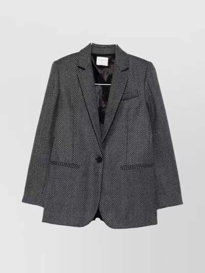 FORTE FORTE HERRINGBONE PATTERN BLAZER FRONT POCKETS