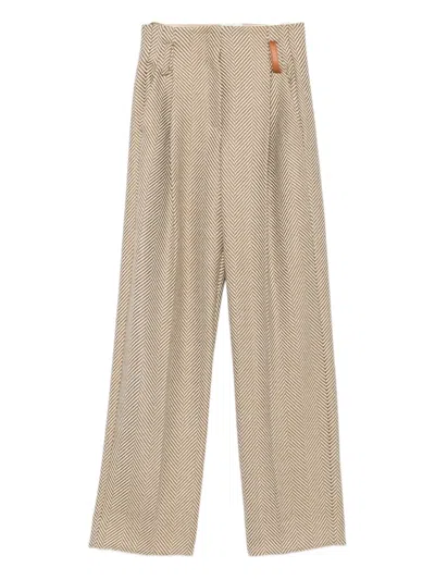 Forte Forte Herringbone Pleated Trousers In Neutral