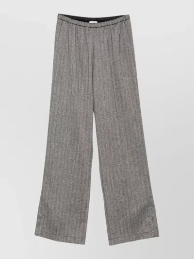 Forte Forte Herringbone Trousers Wide Leg Elasticated Waistband In Gray
