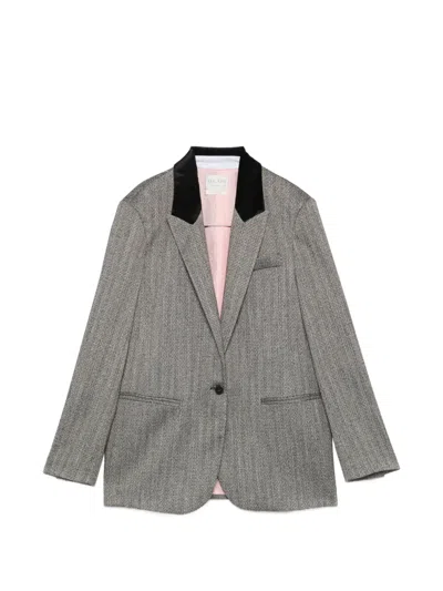 Forte Forte Single Breasted Tailored Blazer Velvet Collar In Gray