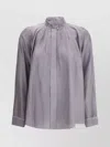Forte Forte High Neck Long Sleeve Pleated Top In Gray