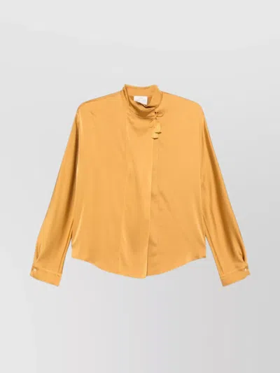 FORTE FORTE HIGH NECK SATIN BLOUSE WITH TASSEL DETAIL