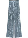 Forte Forte High-waisted Iridescent Stretch Velvet Trousers With Wide-leg Silhouette In Blue