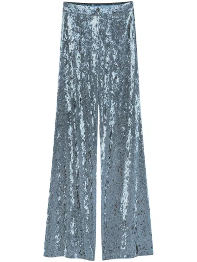 FORTE FORTE HIGH-WAISTED IRIDESCENT STRETCH VELVET TROUSERS WITH WIDE-LEG SILHOUETTE