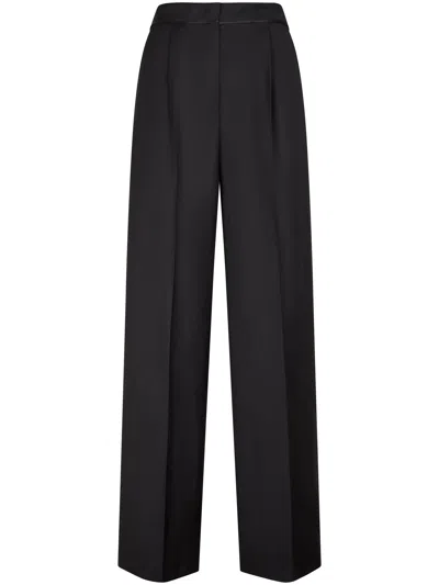 Forte Forte High-waisted Grain De Poudre Trousers With Wide-leg Silhouette In Black
