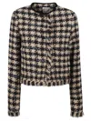 Forte Forte Beige And Blue Single-breasted Jacket With Large Houndstooth Motif In Tweed Woman In Blue/panna