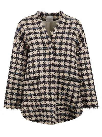 Forte Forte Houndstooth Pattern Fringe Trimmed Jacket In Grey