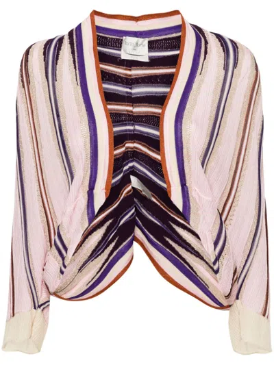 Forte Forte Striped Batwing-sleeve Cardigan In Purple