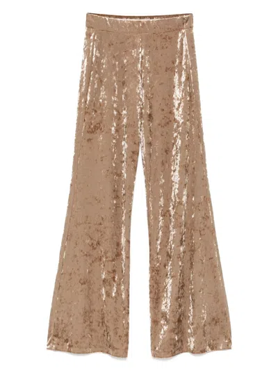 Forte Forte Iridescent Stretch Velvet High Waist Pants In Brown