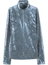 Forte Forte Iridescent Stretch Velvet Turtleneck T-shirt In Blue