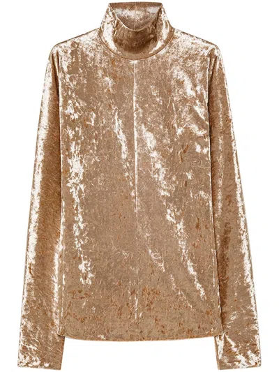 Forte Forte Iridescent Stretch Velvet Turtleneck T-shirt In Gold