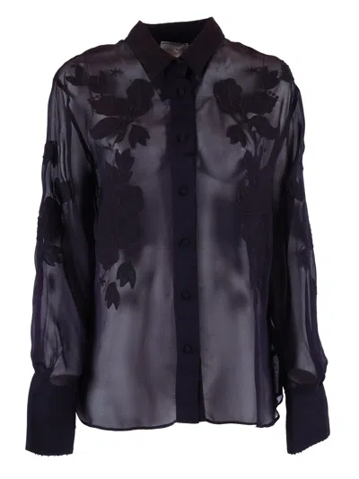 Forte Forte Iris Velvet Embroidered Organza Blouse In Purple