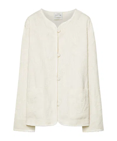 Forte Forte Iris Velvet Embroidery Wool Tweed Blouson In Neutral