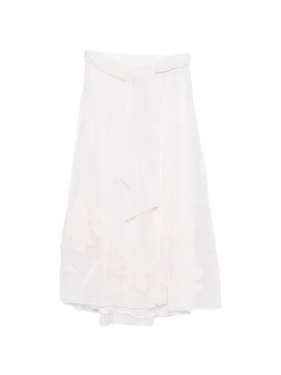 Forte Forte Ivory Midi Skirt With Floral Decorations
