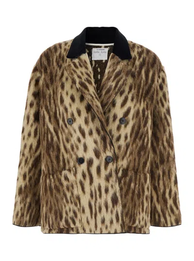 Forte Forte Jacquard Leopard Double-breasted Blazer Jacket With Classic Collar In Animal Print