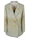 Forte Forte Yellow Jacket With All-over Pattern And Frayed Edges In Cotton Blend Woman In Gray