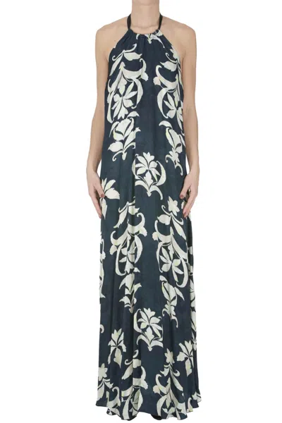 Forte Forte Jacquard Satin Slip Dress In Blue