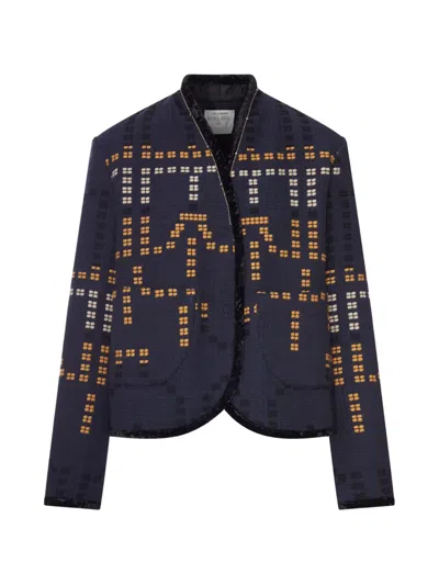 Forte Forte Jacquard Velvet-trim Jacket In Blue