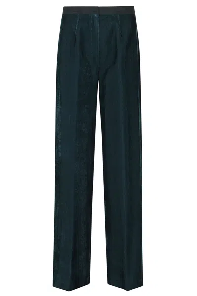 Forte Forte Jade Fluid High-waisted Ribbed Viscose Velvet Wide-leg Pants In Green