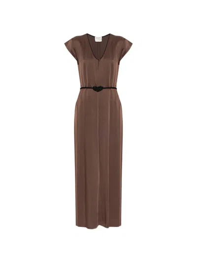 Forte Forte Knot V-neck Maxi Dress In Brown