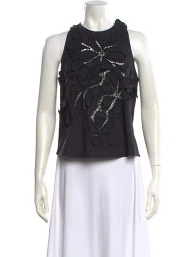 Pre-owned Forte Forte Lace Pattern Crew Neck Crop Top In Blue