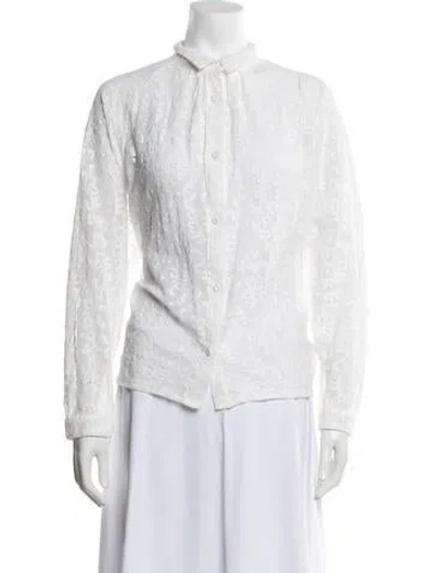 Pre-owned Forte Forte Lace Pattern Long Sleeve Blouse In White