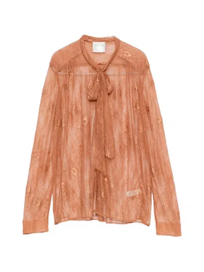 Forte Forte Lace Pussy-bow Shirt In Brown