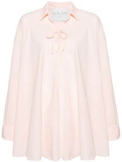 Forte Forte Lace-up Cotton Shirtdress In Pink