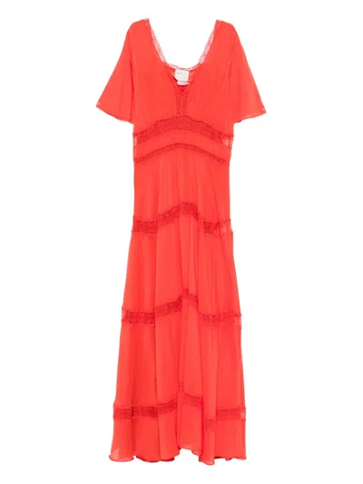 Forte Forte Lace V-neck Maxi Dress In Red