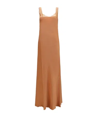 Forte Forte Lace-trim Satin Maxi Dress In Brown