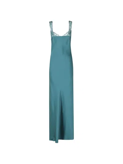 Forte Forte Lace-trim Satin Maxi Dress In Blue