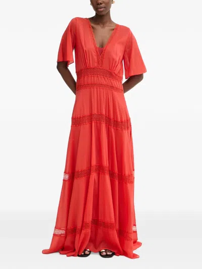 Forte Forte Lace-trim Tiered Dress In Red