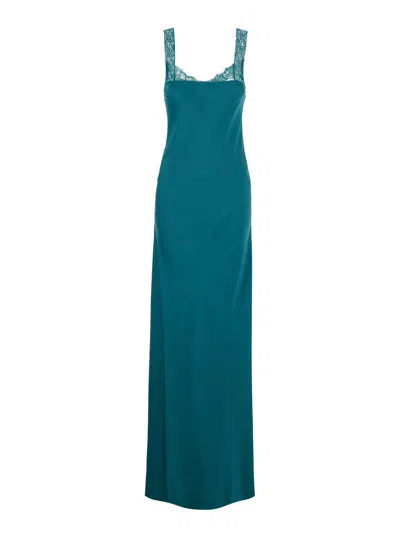 Forte Forte Lace-trimmed Acetate-viscose Dress In Teal