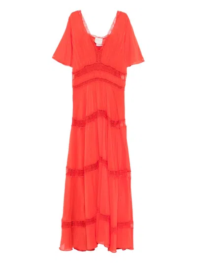 Forte Forte Lace-trimmed Cotton-silk Dress In Red