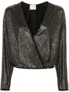 Forte Forte Lurex-detail Houndstooth Wrap Top In Black
