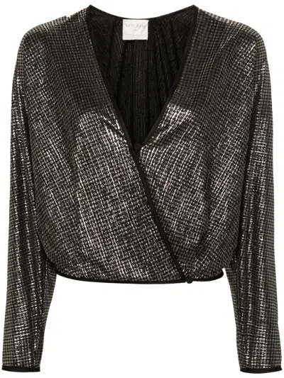 Forte Forte Lurex-detail Houndstooth Wrap Top In Black