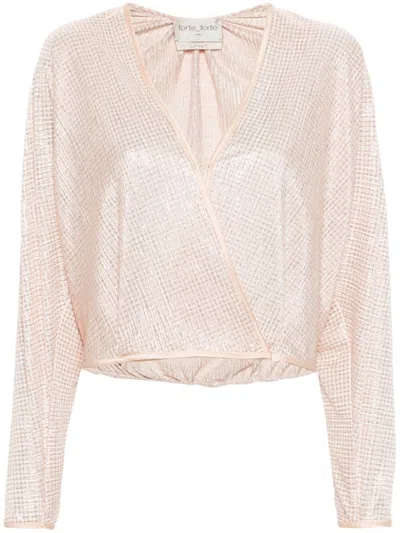 Forte Forte Lurex-detail Houndstooth Wrap Top In Powder