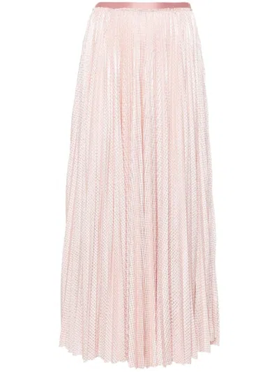 Forte Forte Pleated Houndstooth-print Midi Skirt In Pink