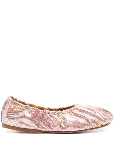 Forte Forte Laminated Snake Print Leather Balle In Pink