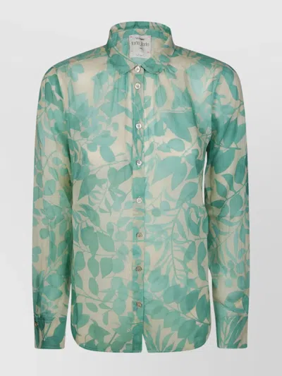 Forte Forte Leaf Print Sheer Fabric Long Sleeves Dress In Green