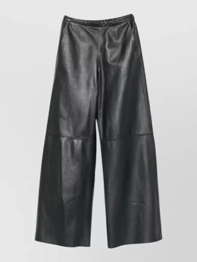 Forte Forte Leather High Waist Trousers Front Back Pockets In Gray