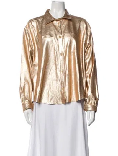 Pre-owned Forte Forte Leather Long Sleeve Button-up Top In Neutral
