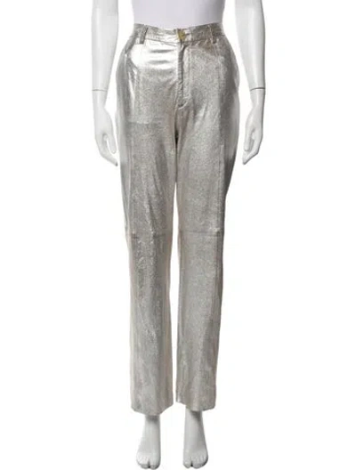 Pre-owned Forte Forte Leather Straight Leg Pants In Silver